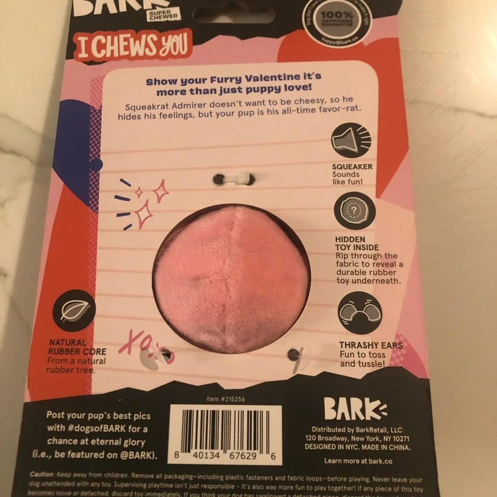 Bark Super Chewer I Chews You Squeakrat Admirer Squeaker Dog Toy Sizes Small NWT